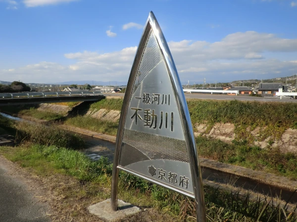 不動中橋左岸上流に接地された看板